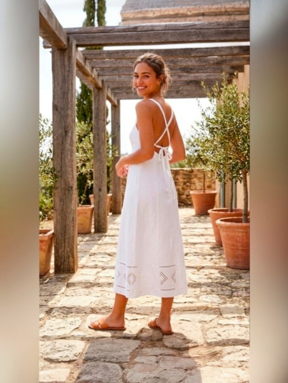 Madewell Embroidered Eyelet Tie Back Cami Midi Dress in White Sz 14 XL NWT